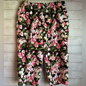 Elastic Waist Floral Cropped Pants